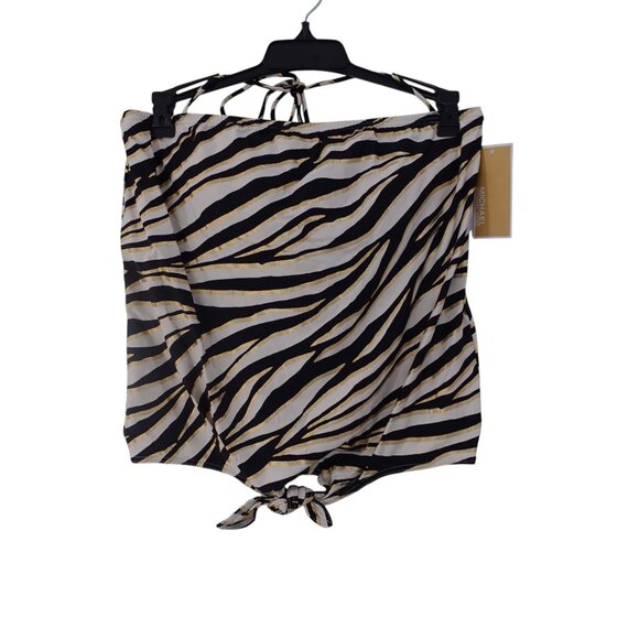 NWT MICHAEL Michael Kors Tankini Top Sz XS Black Zebra Print Tie Waist Halter - Picture 2 of 10